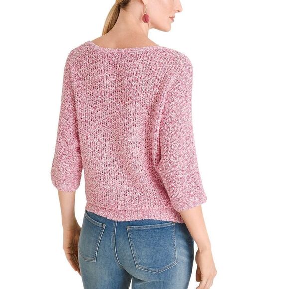 Chico's Pullover V-neck Tape Yarn 3/4 Sleeve Sweater Summer Berry Small/4 - Picture 10 of 10
